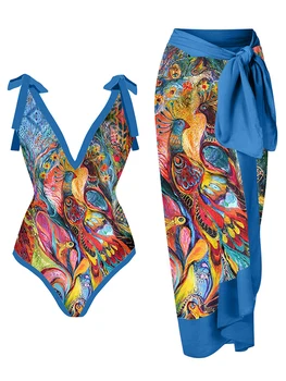 Mulheres de Maiô Bowknot Animal Print trajes de Banho estampa Floral 1P sem encosto Verão Brasileiro Profunda V-Neck maiô Com Cobertura de Até