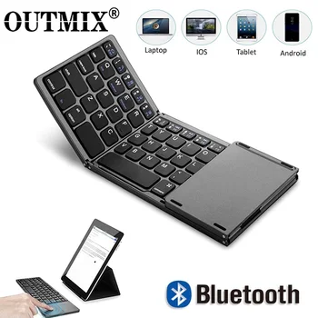 OUTMIX Novo Portátil Mini de Três Dobrável Bluetooth Teclado sem Fio Dobrável Touchpad Teclado para IOS, Android, Windows Tablet ipad