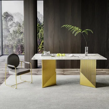 Minimalista luz de luxo rock laje mesa de jantar super retangular mesa de conferência tamanho villa sala de casa