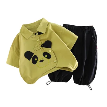 2023 2PCS Menina Menino Conjunto de Roupa de desenhos animados do Panda de Manga Curta, Camisa de POLO de Shorts de Esportes Terno Infantil da Menina do Bebê Roupa de cama de Algodão Roupa Conjunto