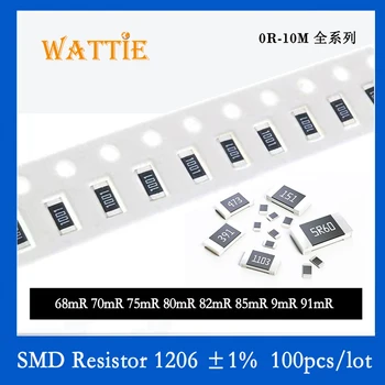 Resistor SMD 1206 1% 0.068 R 0.07 R 0.075 R 0.08 R 0.082 R 0.085 R 0.09 R 0.091 R 100PCS/monte chip Ultra baixo valor de resistência