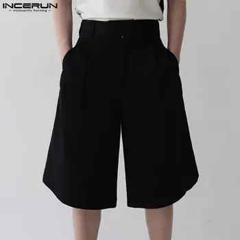 2023 Homens de Shorts de Cor Sólida Botão Streetwear Estilo coreano Shorts de Verão Bolsos Solta Moda Casual Homens Fundos de S-5XL INCERUN