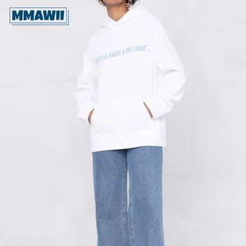 MMAWII Casual Letra Imprimir Mulheres Capuz de Moletom 2023 Outono Frouxo Capuz Feminino Roupas de Streetwear