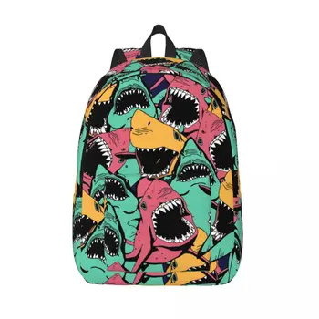 Backpack Do Laptop Exclusivo Colorido Com Raiva De Tubarão, Com A Boca Aberta Escola Saco Durável Do Aluno Mochila Menino Menina Saco De Viagem