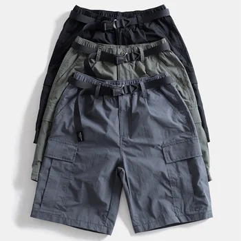 Verão maré de homens novos retro solta reta de comprimento médio calça de fino estilo, de secagem rápida e multi-bolsa de carga calças shorts ocasionais
