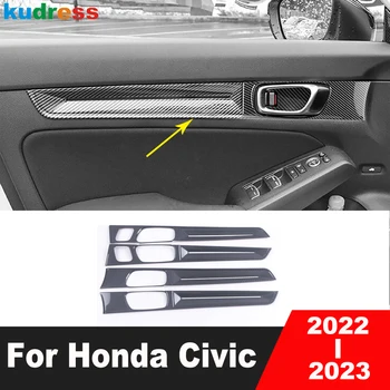 O Carro Dentro Da Porta Interna Panle Tampa De Acabamento Para Honda Civic Sedan 2022 2023 Fibra De Carbono De Interiores, Maçanetas Tigela Acessórios Do Quadro