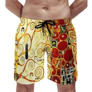 Summer Shorts da Placa de Gustav Klimt Arte Sportswear A Árvore da Vida de Praia, Calças Curtas Moda Confortável sungas Plus Size