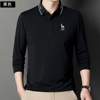 Moda Homens de Camisa Polo Listrada de Manga Longa Outono e Primavera HAZZYS Masculino Estilo coreano t-Shirt para Homens com Roupas De 2023 Tshirt