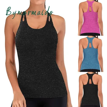 Bymermaids️ Esportes de Verão Yoga Colete de Mulheres de Fitness com Tops Volta Cruz Oco Yoga Superior secagem Rápida sem Mangas T-shirt de Esportes