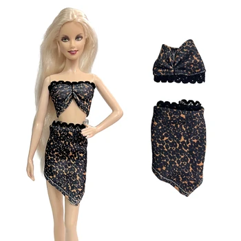 NK Oficial 2 Pcs Linda boneca piscina de Biquíni padrão de leopardo pequeno bonito saia dividida Para a Boneca Barbie roupas de Praia Brinquedo