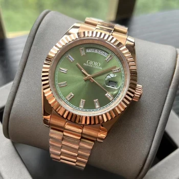 Homens luxo Mecânico Automático do Relógio de Aço Inoxidável de Rosa Ouro Verde Diadata Diamantes relógio de Pulso 36mm 41mm