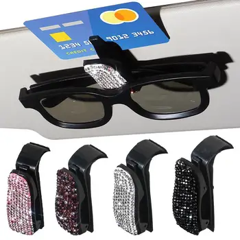 Óculos De Sol-Clipe Para Carro Viseira Óculos De Sol Titular Com Strass Carro Óculos Clipe Bilhete De Cartão De Clip Para Veículos