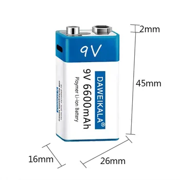 2023 Nova de 9V USB bateria recarregável Li-Ion bateria 9V 6600mAh é adequado para a câmera e outra série de produtos eletrônicos+linha de USB