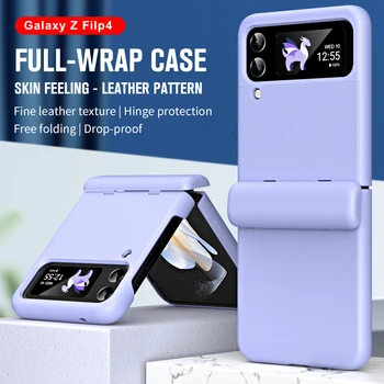 Luxo Textura de Couro Rígido do PC Phone Capa para Samsung Galaxy Z Flip 4 3 5 Caso com Dobradiça de Proteção