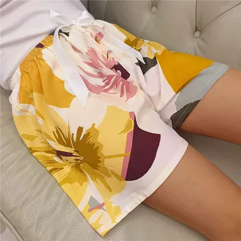 2023 Verão as Mulheres de Shorts de Pijama de Tamanho Grande, Solto com estampa Floral e Sleepwear Meninas Home Calças de Praia Fundos Bonito Sono Roupas
