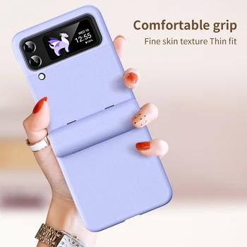 Luxo Textura de Couro Rígido do PC Phone Capa para Samsung Galaxy Z Flip 4 3 5 Caso com Dobradiça de Proteção