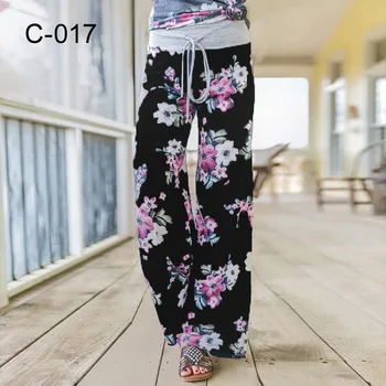 novas Mulheres Boêmio estampa Floral Calças Meados de Cintura Vintage Harém Calças de Cintura Elástica Boho Praia Calças compridas Plus Size 5Xl 2023