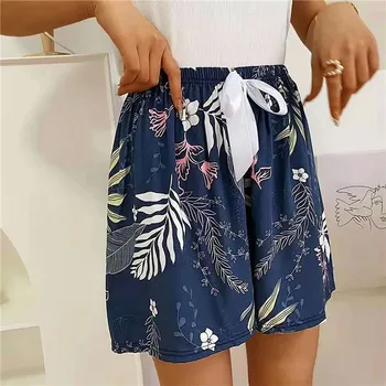 2023 Verão as Mulheres de Shorts de Pijama de Tamanho Grande, Solto com estampa Floral e Sleepwear Meninas Home Calças de Praia Fundos Bonito Sono Roupas