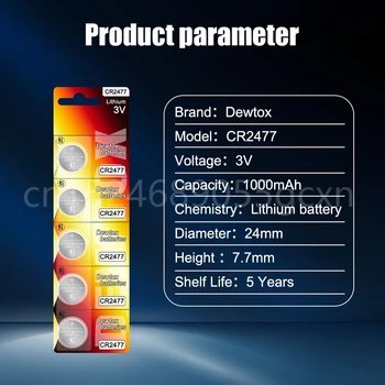 5PCS CR2477 3V 1000mAh para Calculadora Lanternas de Alto Desempenho, de Alta Temperatura, Relógio Resistente à Célula tipo Moeda